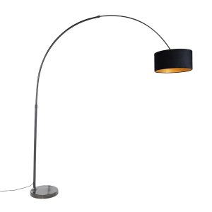 Arc Lamp Black Velvet Lampshade Black with Gold 50 cm - XXL