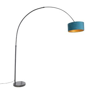 Arc Lamp Black Velvet Lampshade Blue with Gold 50 cm - XXL