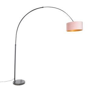 Arc Lamp Black Velvet Lampshade Pink with Gold 50 cm - XXL