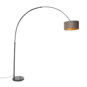 Arc Lamp Black Velvet Lampshade Taupe with Gold 50 cm - XXL