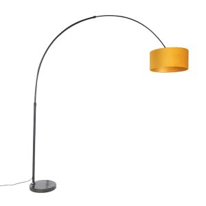 Arc Lamp Black with Velvet Lampshade Mustard Yellow with Gold 50 cm - XXL