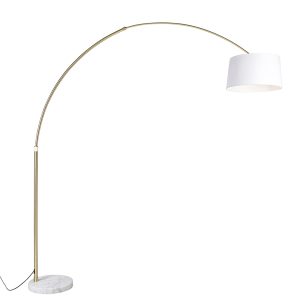 Arc Lamp Brass with White Fabric Lampshade 50 cm - XXL