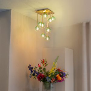 Art Deco Ceiling Light Gold with Green Glass 9-Light - Athens