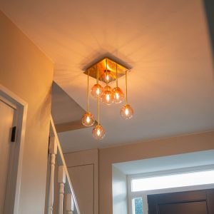 Art Deco Ceiling Light Gold with Pink Glass 9-Light - Athens