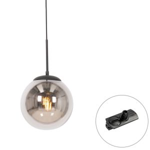 Art Deco Pendant Lamp Black with Smoke Glass Incl. Rail Adapter 1-Phase - Iconic Flore