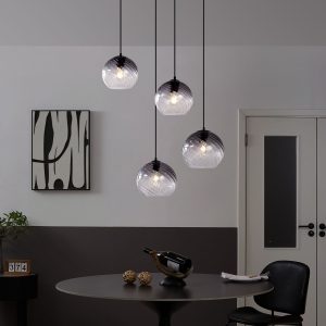 Art Deco Pendant Lamp Black with Smoke Glass Round 4-Lights - Bao