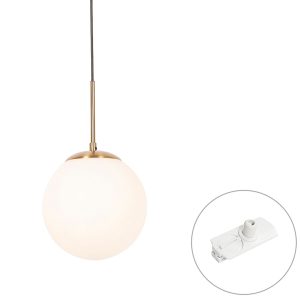 Art Deco Pendant Lamp Gold with Opal Glass Incl. Rail Adapter White 1-Phase - Iconic Flore