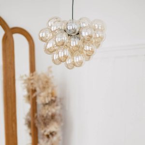 Art Deco Pendant Light Black with Amber Glass 8-Light - Uvas
