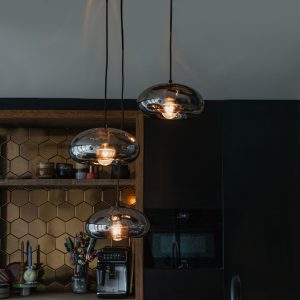 Art Deco Pendant Light Black with Round Smoke Glass 3-Light - Ayesha