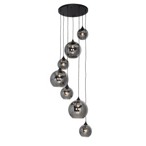 Art Deco Pendant Light Black with Smoke Glass Round 7-Light - Sandra