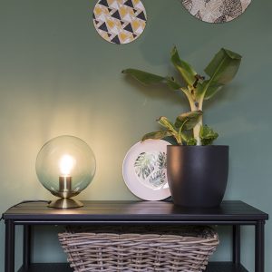 Art Deco Table Lamp Brass with Blue Glass - Pallon