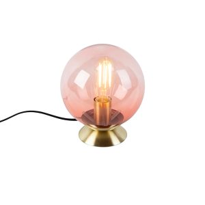 Art Deco Table Lamp Brass with Pink Glass - Pallon
