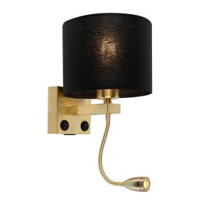 Art Deco Wall Light Gold with USB and Black Shade - Brescia