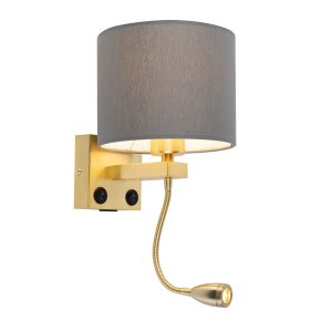Art Deco Wall Light Gold with USB and Grey Shade - Brescia