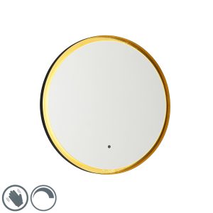 Bathroom Mirror Black with Gold Incl. LED and Touch Dimmer - Pim
