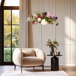 Bohemian Pendant Lamp Black with Coloured Flowers Red and Pink - Flower Power