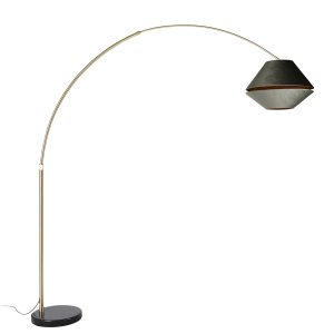 Brass Arc Lamp with Black and Double Velvet Shade Green - XXL