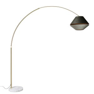 Brass Arc Lamp with White and Double Velvet Shade Green - XXL