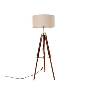 Brass Floor Lamp with Light Brown Lampshade 50 cm Tripod - Cortin