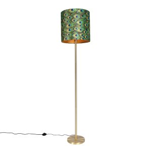 Brass Floor Lamp with Peacock Lampshade 40 cm - Simplo
