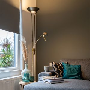Bronze Floor Lamp with Reading Lamp Incl. LED and Dimmer - Diva 2