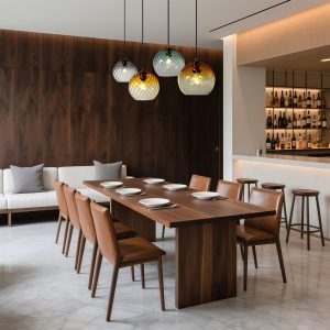 Bronze Pendant Lamp with Smoke Amber and Green Glass Rectangular 4-Lights - Bao