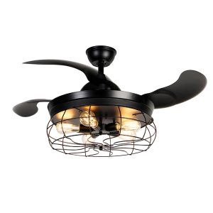 Ceiling Fan Black with Retractable Blades 107cm 5-Lights with Remote Control - Gaiola
