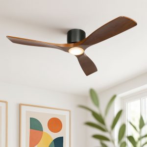 Ceiling Fan Black with Wood 131.5cm incl. LED Dimmable with Remote Control - Jerri
