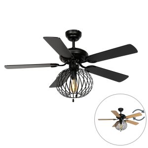 Ceiling Fan Black with Wood Print 107.5cm with Pull Switch - Mistral Johanna