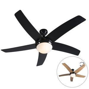 Ceiling Fan Black with Wood Print 132cm with Remote Control - Cool