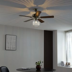 Ceiling Fan Brass with Wood 107.5cm with Pull Switch - Mistral Karel