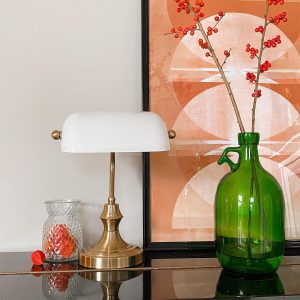 Classic Banker's Lamp Gold with Opal Glass - Banker