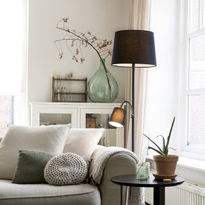 Classic Floor Lamp Black with Black Lampshade and Reading Light - Retro