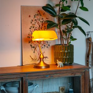 Classic Notary Lamp Bronze with Amber Glass - Banker