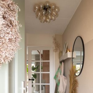 Design Ceiling Light Black with Amber Glass 6 Lights - Uvas