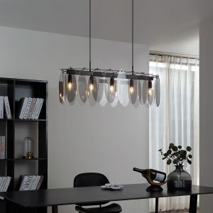 Design Pendant Lamp Black with Smoke Glass Oval 5-Lights - Mochan