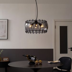 Design Pendant Lamp Black with Smoke Glass Round 6-Lights - Mochan