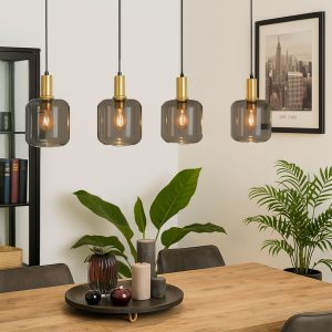 Design Pendant Light Black with Gold and Smoke Glass 4-Light - Zuzanna