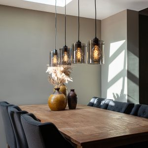 Design Pendant Light Black with Smoke Glass 4-Light - Dome