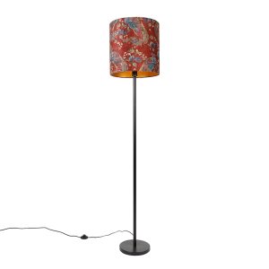 Floor Lamp Black Lampshade Peacock Design Red 40 cm - Simplo