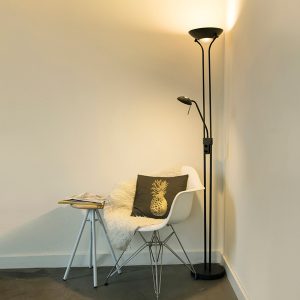 Floor Lamp Black with Reading Lamp Incl. LED and Dimmer - Diva 2