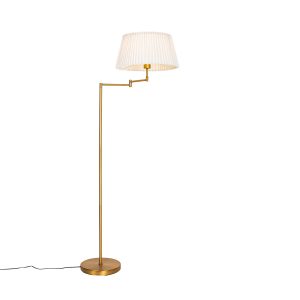 Floor Lamp Bronze with White Pleated Lampshade and Adjustable Arm - Ladas Deluxe