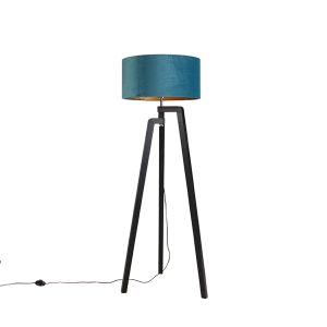 Floor Lamp Tripod Black with Blue Lampshade and Gold 50 cm - Puros