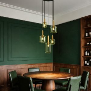 Hotel Chic Pendant Lamp Black and Gold with Green Glass 5-Lights - Zuzanna