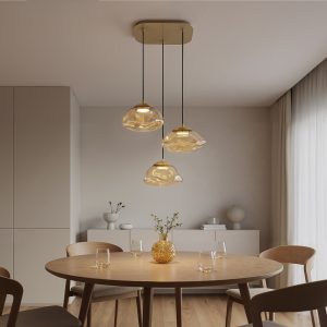 Hotel Chic Pendant Lamp Brass with Amber Glass 3-Lights - Gus