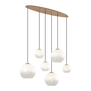 Hotel Chic Pendant Lamp Brass with White Glass Rectangular 6-Lights - Misty