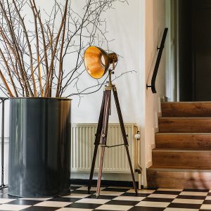 Industrial Tripod Floor Lamp Bronze with Wood - Mangoes