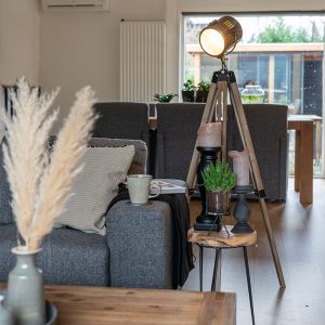 Industrial Tripod Floor Lamp Wood with Studio Spotlight - Braha