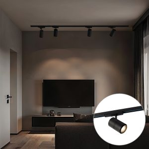 Modern 3-Phase Track System with 4 Black Spotlights - 3-Phase Ruler