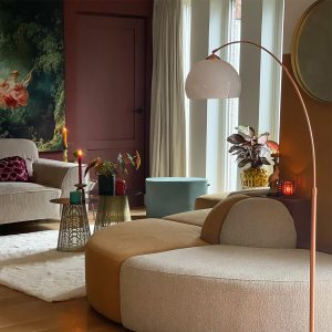 Modern Arc Lamp Copper with White Lampshade - Arc Basic